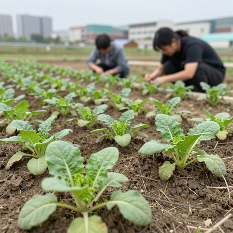 8월 텃밭에 심은 배추 모종 사진