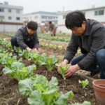 건강한 김장배추 모종을 선택하는 방법과 텃밭에 심는 장면