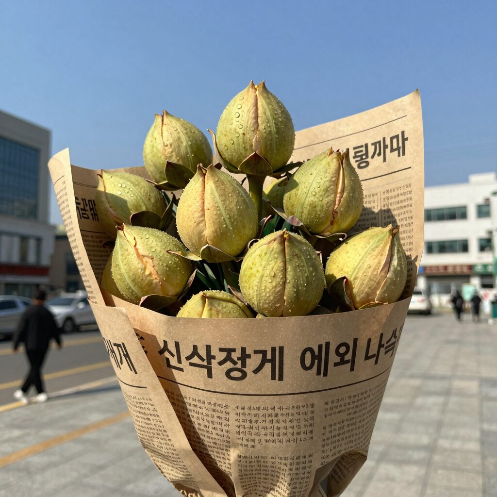 신문지에 싸인 복숭아 후숙 모습