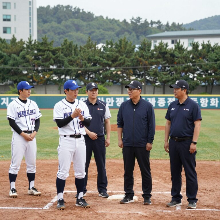 광주일고 교장과 홍경표 동창회장이 조윤채 감독과 함께 기자회견에서 배재고 야구부 선처를 호소하는 모습