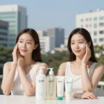성인 땀띠 바디로션으로 해결 성인 땀띠 관리용 바디로션과 스킨케어 제품들의 사용 순서를 보여주는 이미지