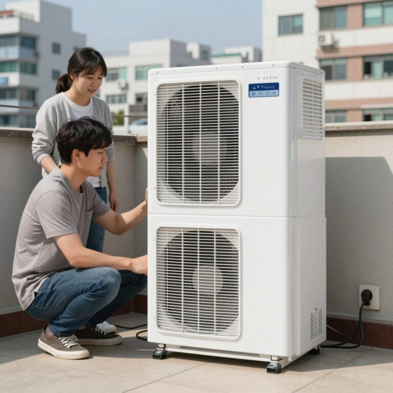 원룸 이동식 에어컨 전기세 절약을 위한 인버터 듀얼덕트 제품 사용 모습