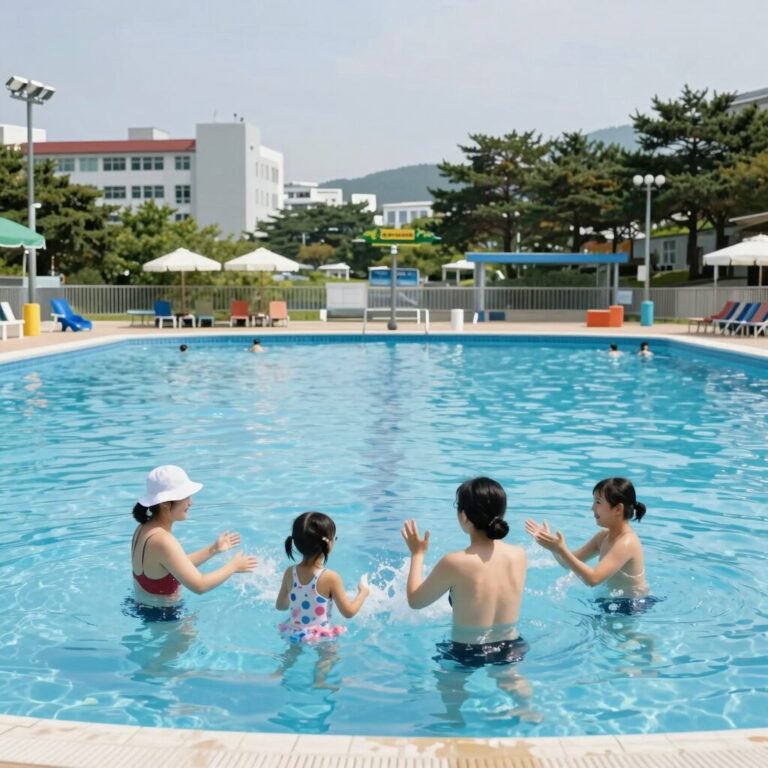 아산 수영장 펜션에서 물놀이하는 가족