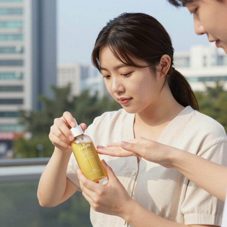오스트레일리안골드 드라이 태닝오일을 바르는 모습