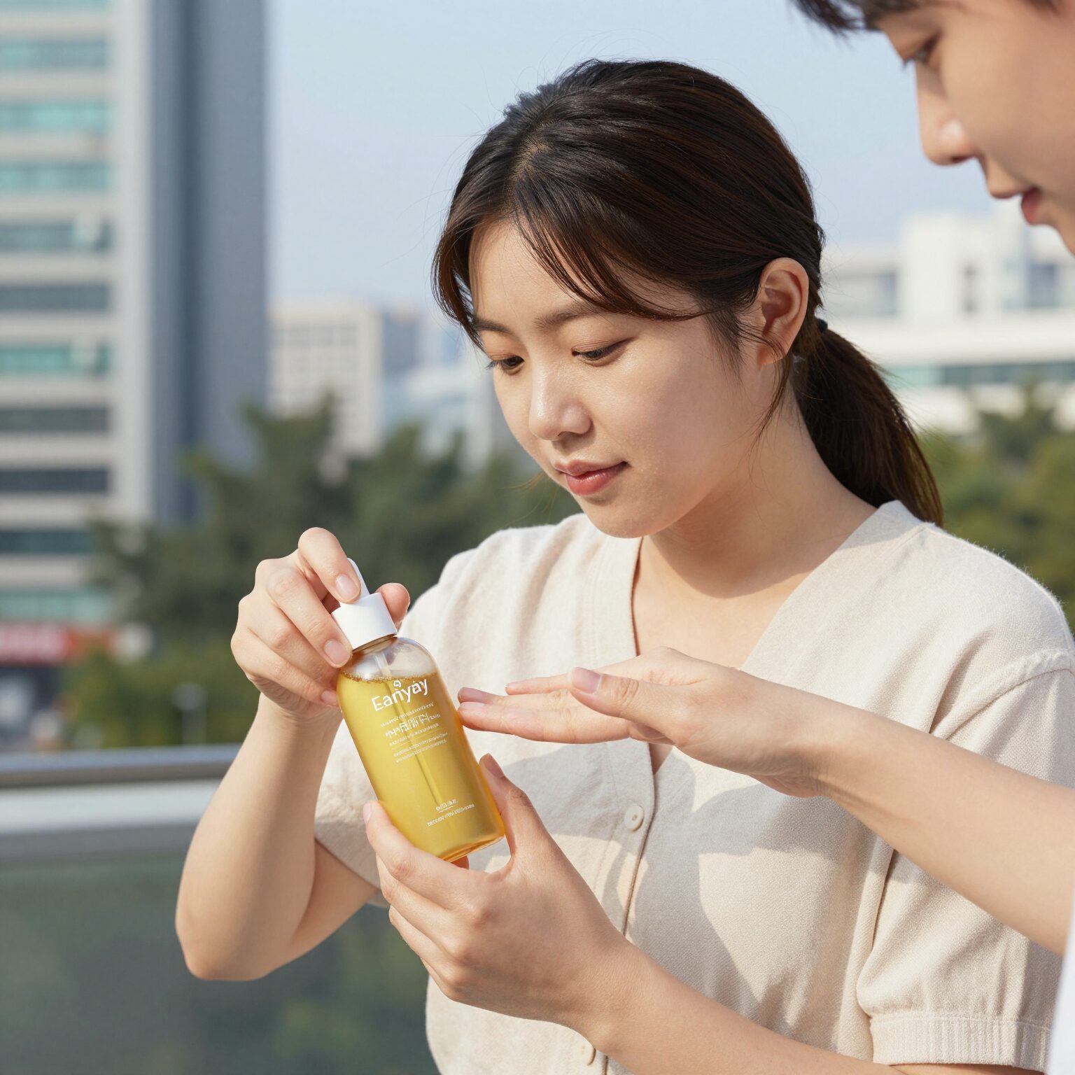 오스트레일리안골드 드라이 태닝오일을 바르는 모습