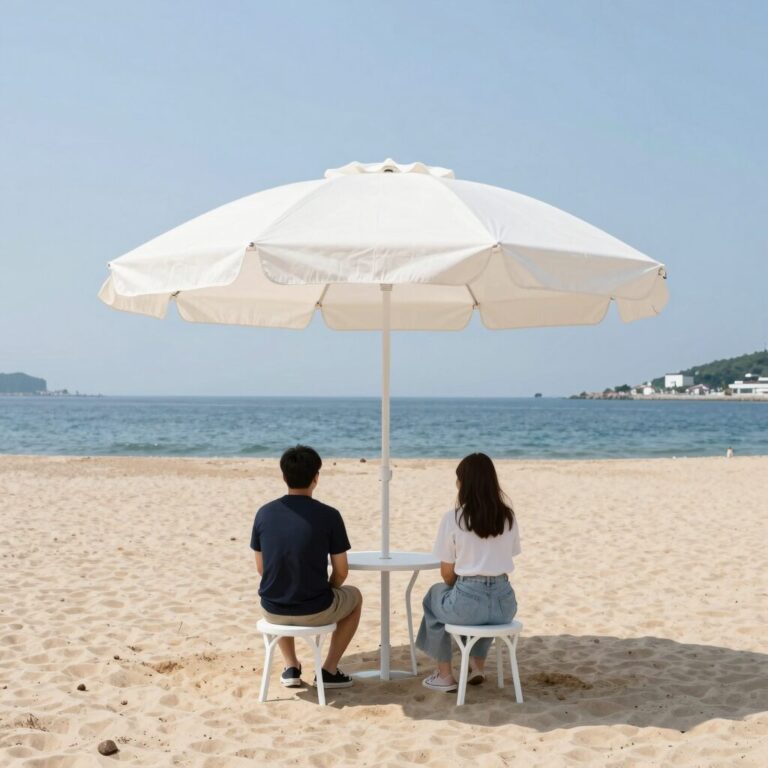 미니 파라솔 해변 설치 모습