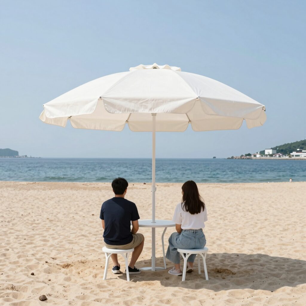 미니 파라솔 해변 설치 모습