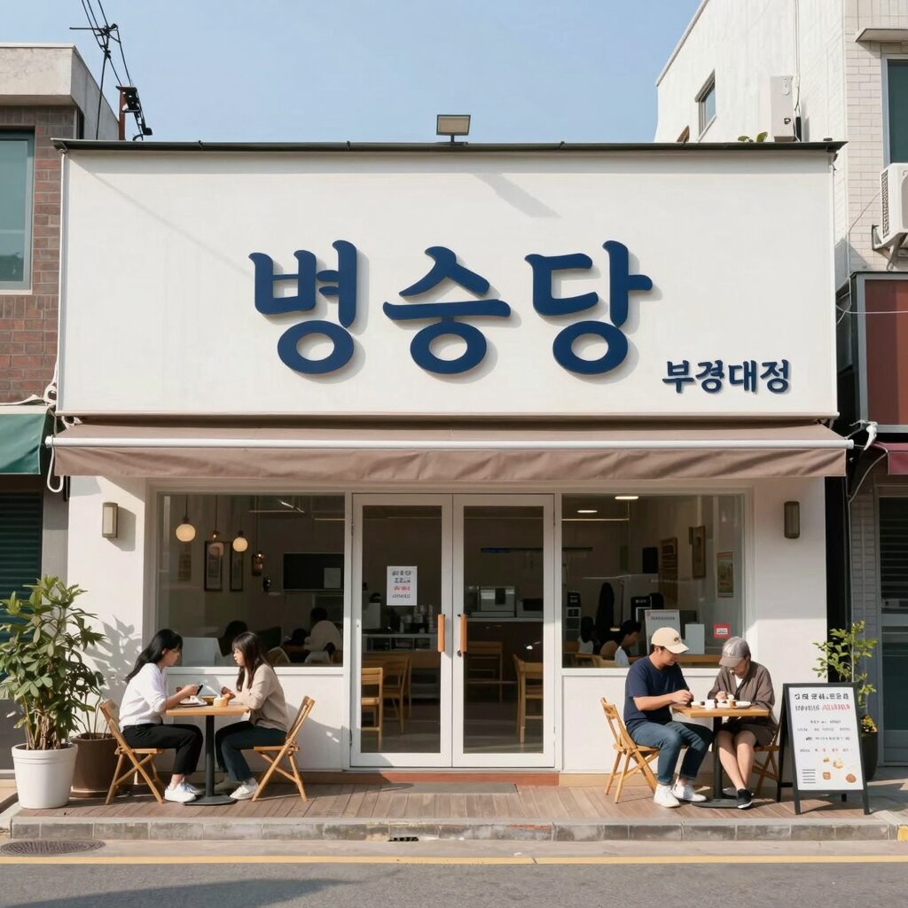 빙수당 부경대점 외관과 야외 테라스