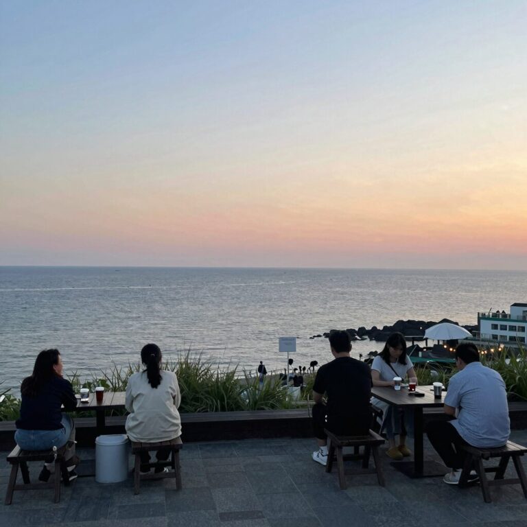 신안 증도 블루마레펜션 테라스에서 바라본 오션뷰 노을 풍경
