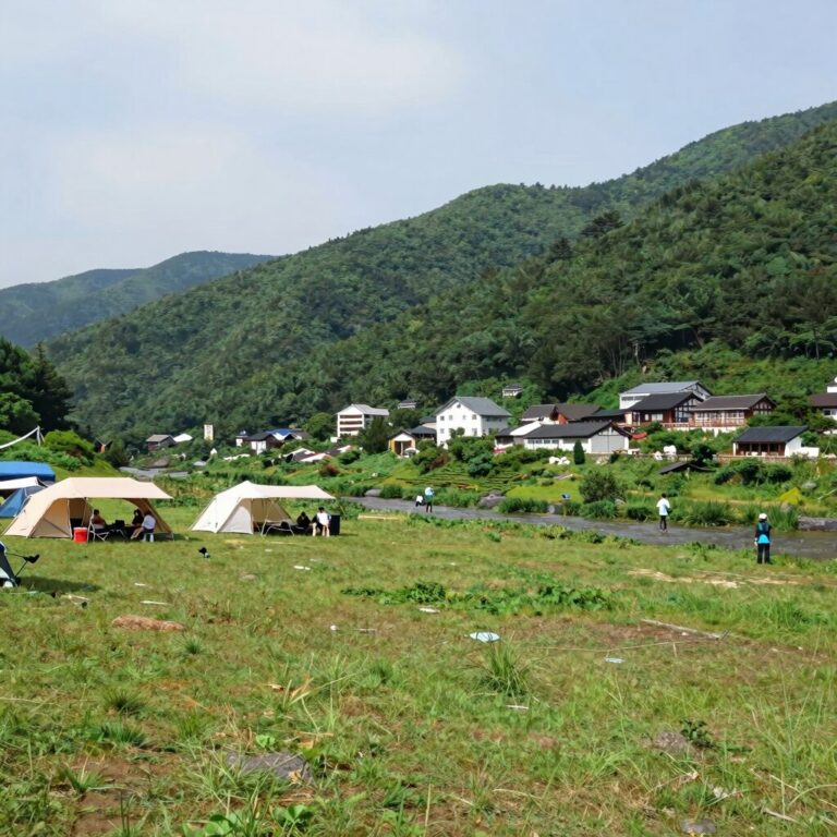 영월 내리계곡 솔밭 캠핑장 솔밭동 사이트에서 바라본 계곡 전경