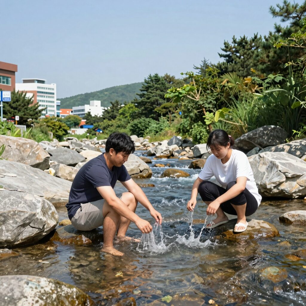 대구 근교 계곡 청도 신원계곡 평상과 물놀이 모습