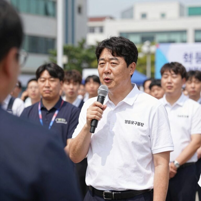 최웅식 영등포구청장 후보가 선거 유세 중인 모습. 영등포의 미래를 위한 비전을 설명하고 있다.