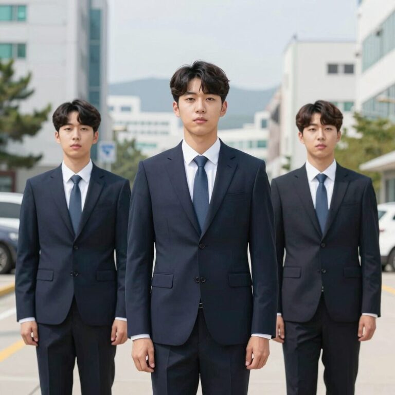 공무원 면접 복장으로 깔끔한 정장을 입은 지원자