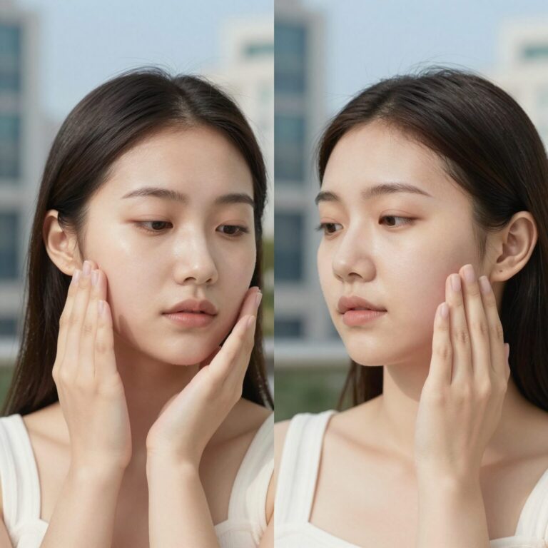 피부 온도를 낮추는 쿨링 미스트 분사 모습과 사용 전후 비교