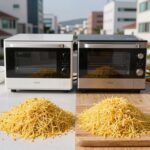 초당옥수수를 찜기와 전자레인지로 쪄낸 두 가지 결과물 비교