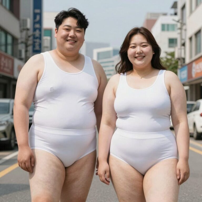 빅사이즈 커플 래쉬가드 세트 루즈핏 착용 모습