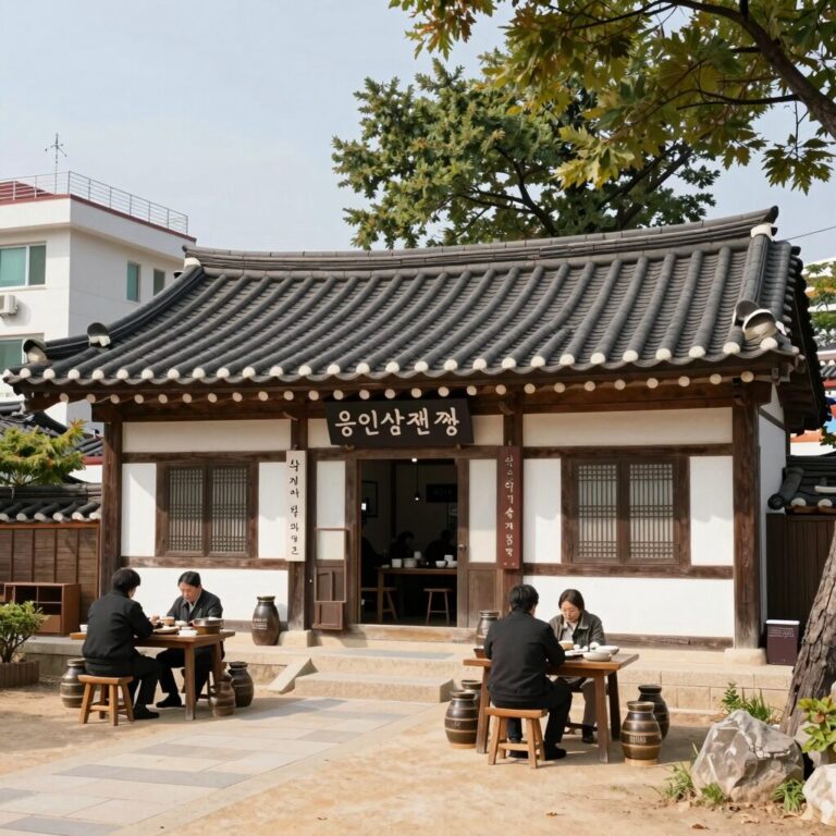 용인 삼계탕 맛집 뜰안애 외관과 소나무 정원 풍경