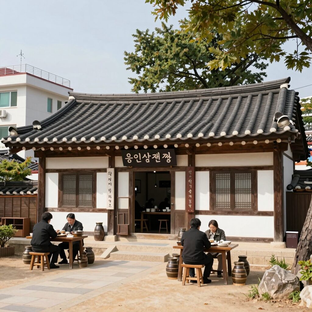 용인 삼계탕 맛집 뜰안애 외관과 소나무 정원 풍경