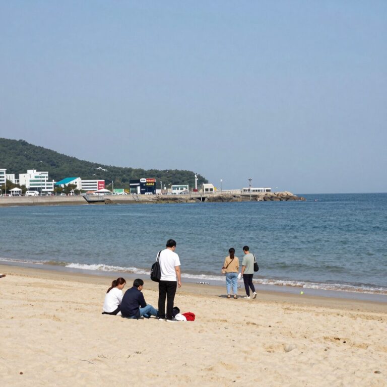 신안 엘도라도리조트 해변과 바베큐장 전경