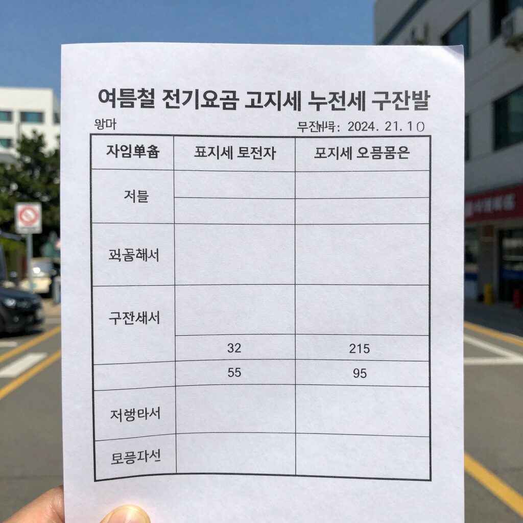 여름철 전기요금 고지서에 표시된 누진세 구간별 요금 비교