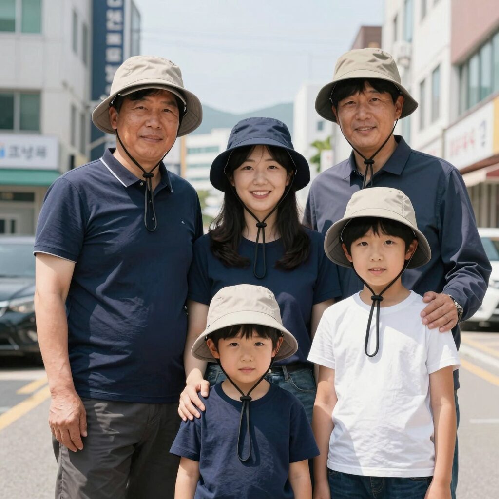 가족이 함께 착용한 서프햇 패밀리룩
