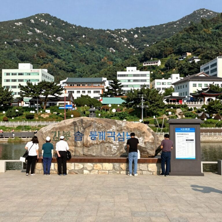 강릉 솔봉계곡쉼터 평상과 계곡 전경