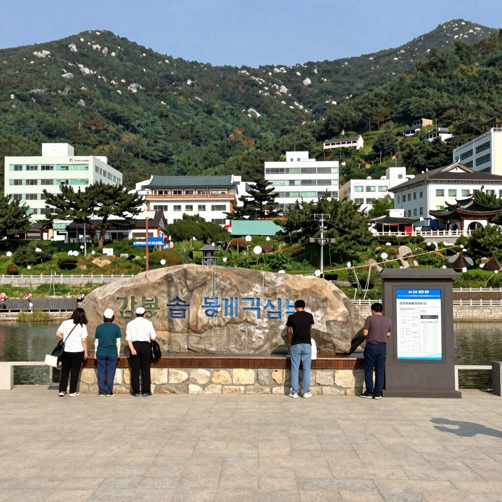 강릉 솔봉계곡쉼터 평상과 계곡 전경