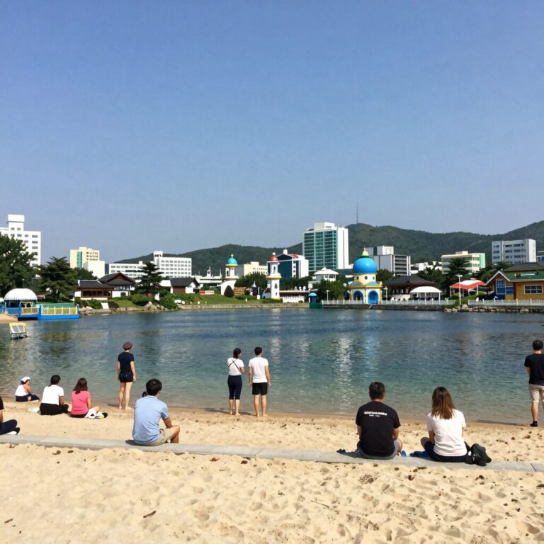 강릉 워터파크 야외 파풀 전경과 즐기는 사람들 모습