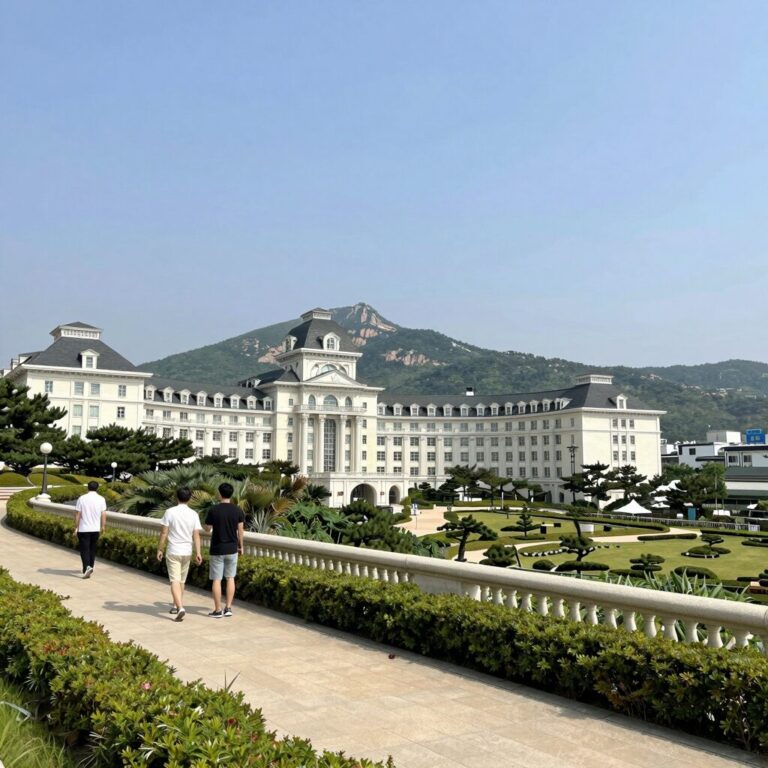 강원도 평창 켄싱턴 호텔의 프렌치 가든과 오대산 풍경이 펼쳐진 발코니 뷰