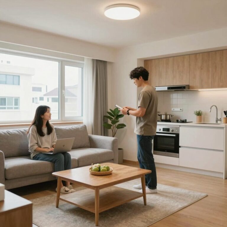 가평 포시즌 펜션 세비아 객실 내부 거실과 주방 모습