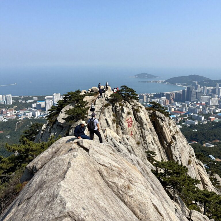 금강산 정상에서 바라본 울산바위와 동해 전망