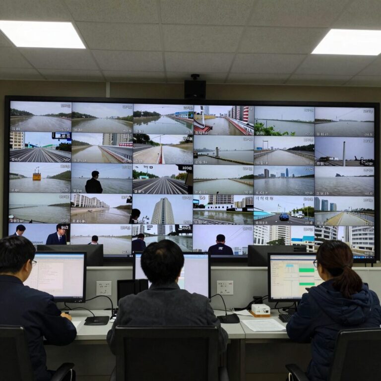 금강홍수통제소 종합상황실 모니터에 펼쳐진 금강 주요 지점 CCTV 화면