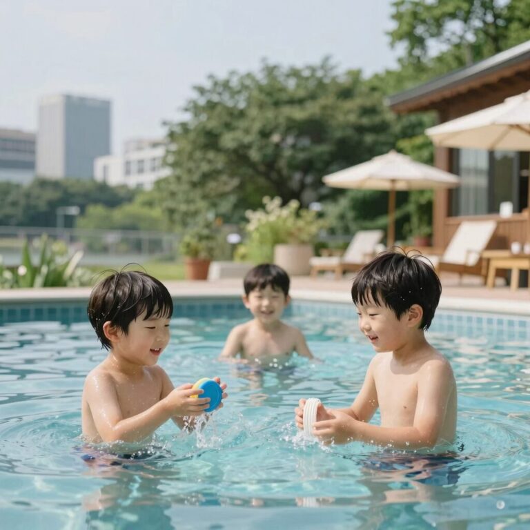 경기도 계곡 카페에서 물놀이하는 아이들 모습
