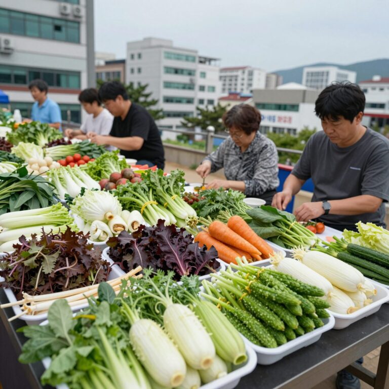 여름 제철 하모회 접시와 신선한 채소