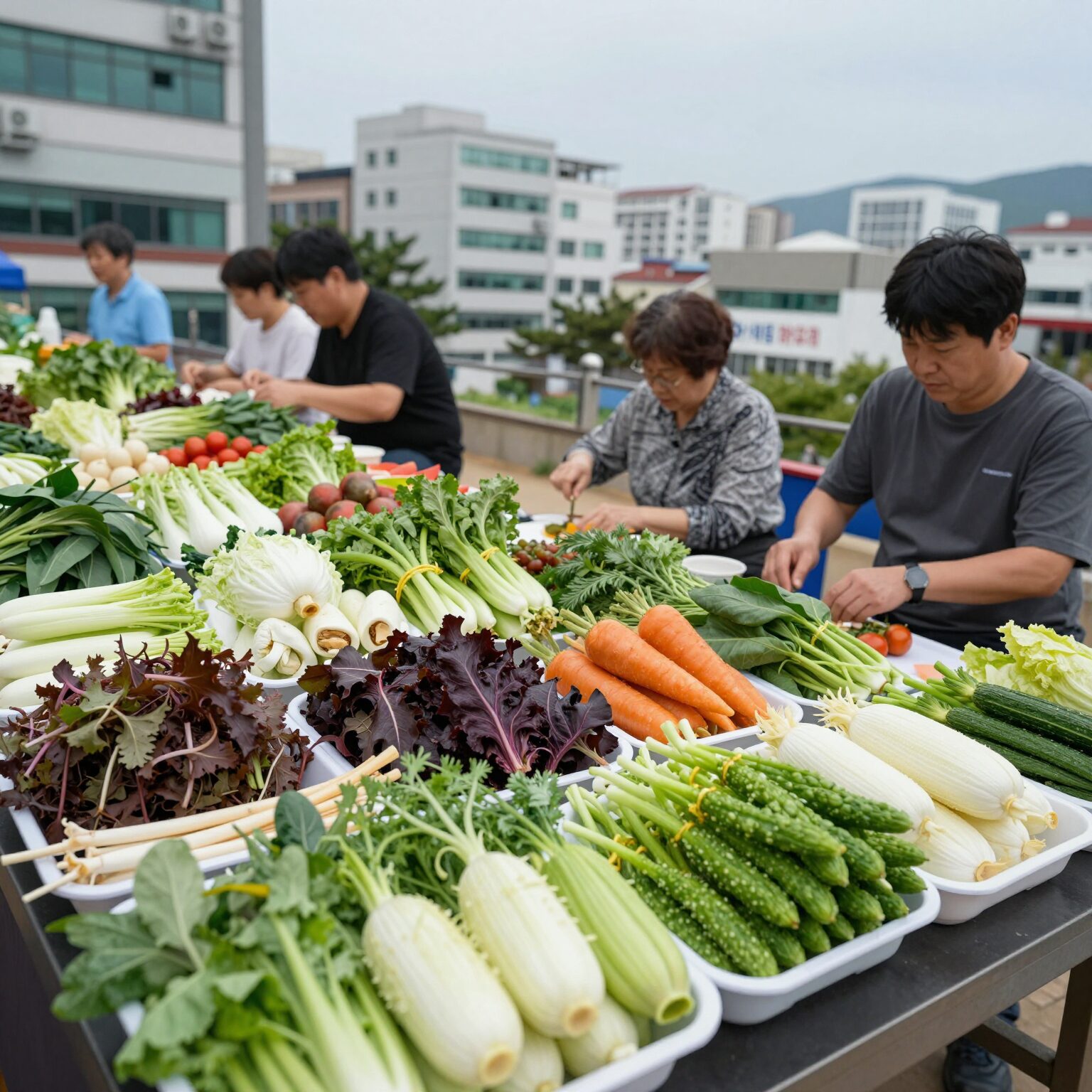 여름 제철 하모회 접시와 신선한 채소