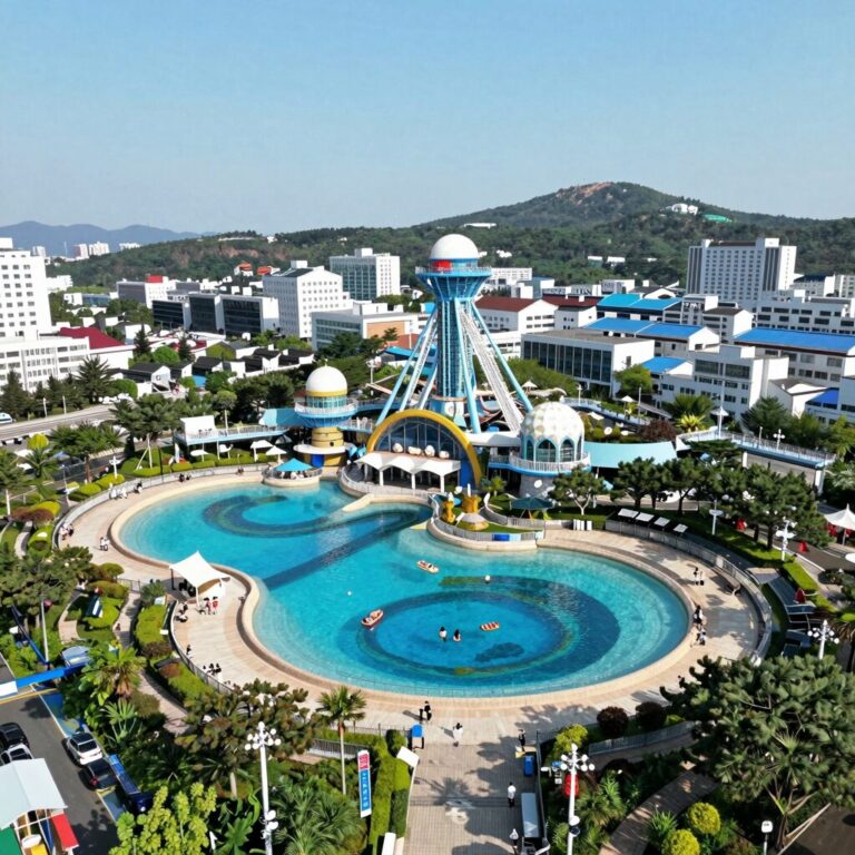 합천워터월드 전경 파도풀과 유수풀이 보이는 공중 사진