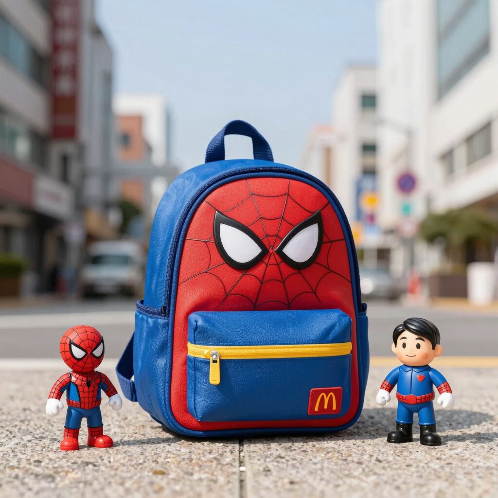 맥도날드 해피밀 8월 스파이더맨 백팩 장난감 세트 실물