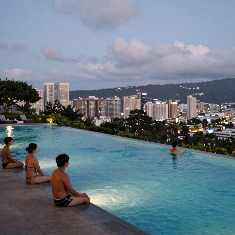 하와이 콘도 커뮤니티 인피니티 풀과 야경