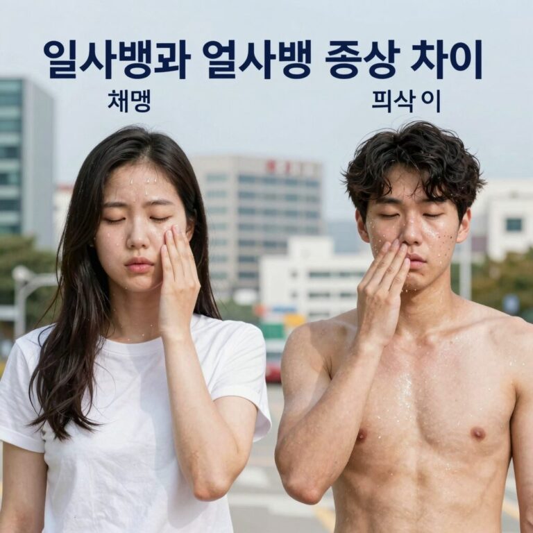 일사병과 열사병 증상 비교 체온 땀 피부 의식 차이 설명 이미지