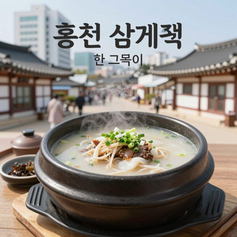 홍천 삼계탕 한 그릇이 담긴 사진