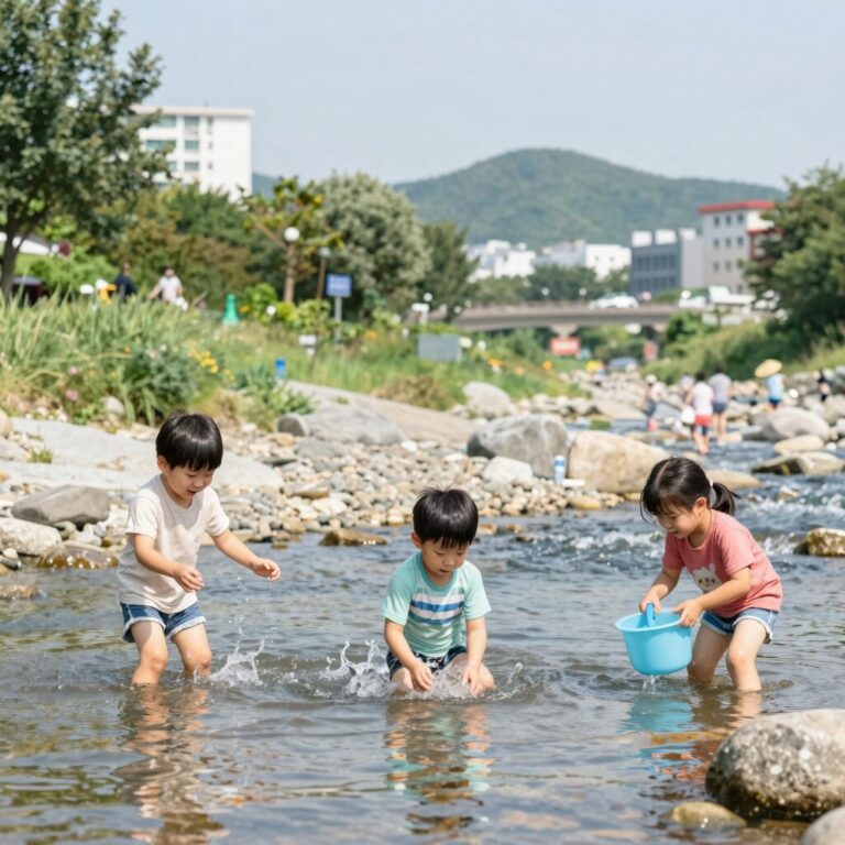 홍천 용오름 계곡에서 물놀이하는 아이들