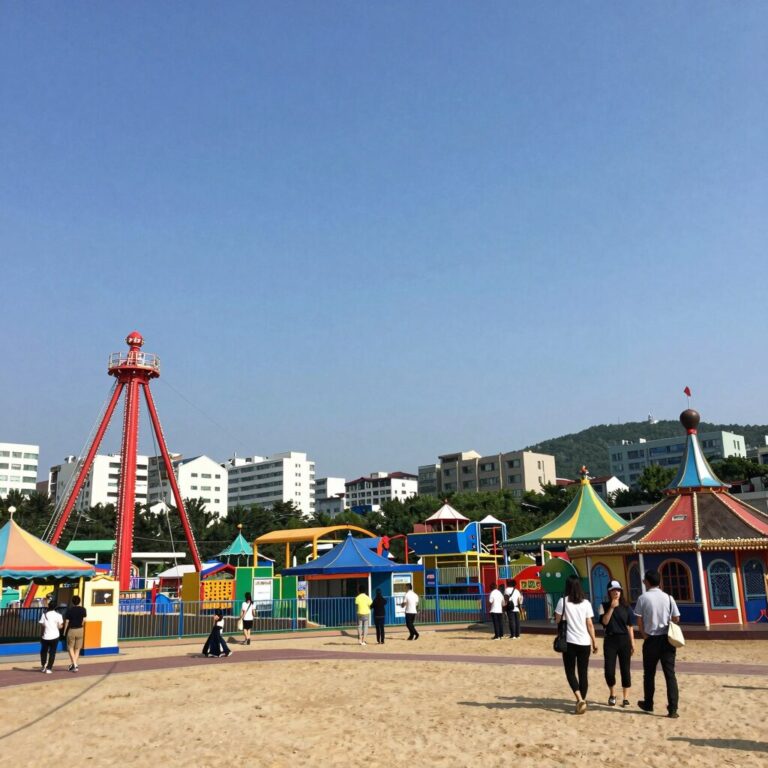 화명수상레포츠타운 전경과 놀이기구 모습