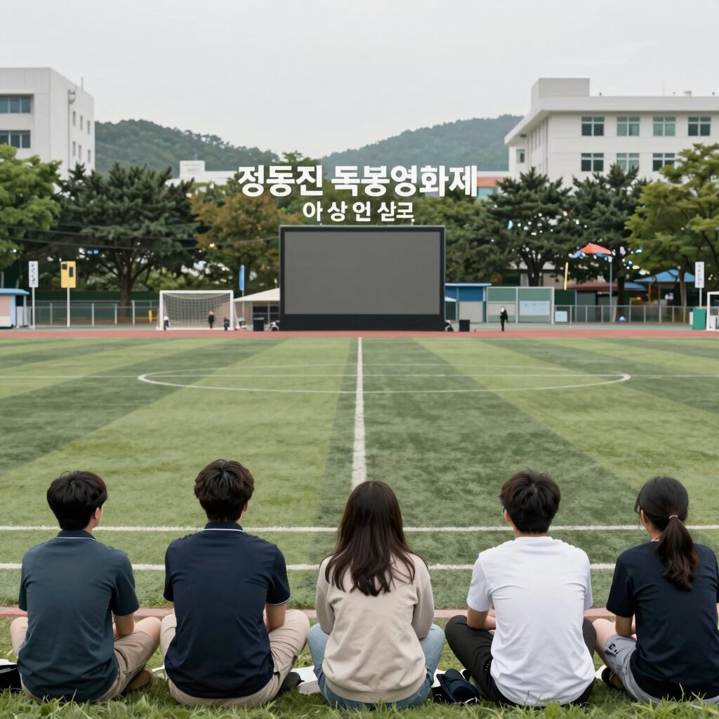 정동진초등학교 운동장에서 열리는 정동진 독립영화제 야외 상영 모습