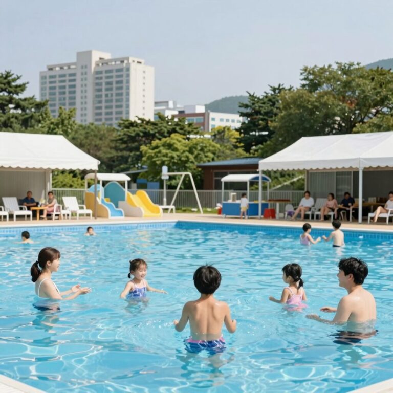 포천 풀빌라펜션 조이풀 가족 수영장 이용 모습