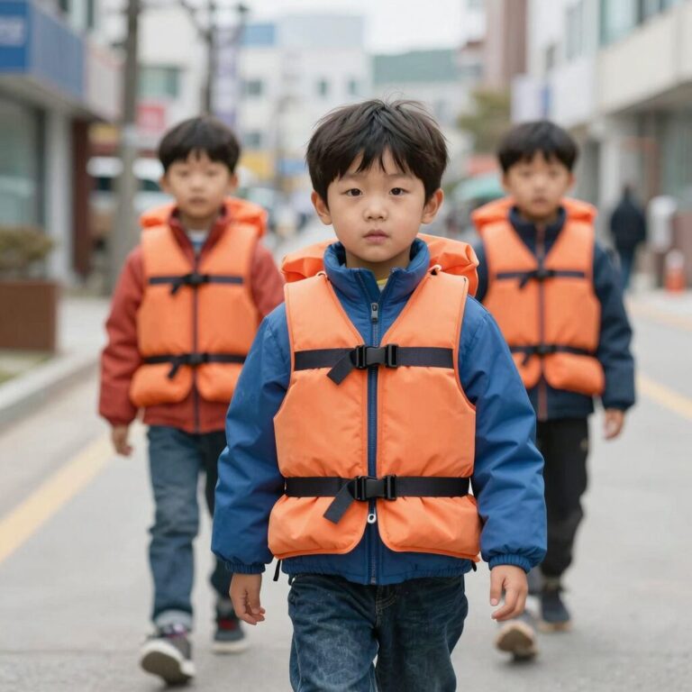 어린이 구명조끼 착용 모습과 안전 수칙