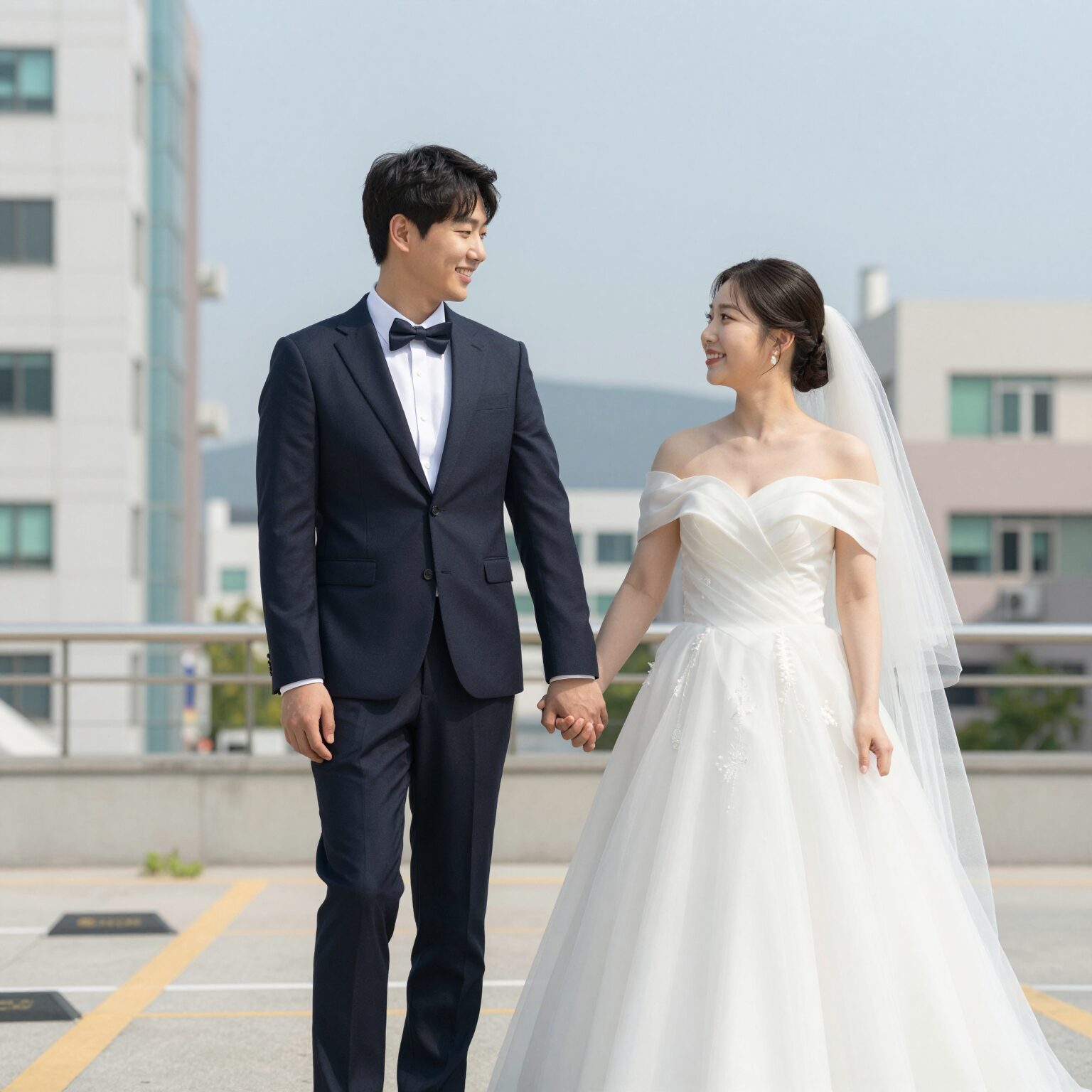김기리와 문지인이 손을 잡고 있는 다정한 웨딩 화보