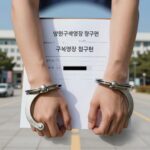 법원 구속영장 청구서와 수갑 이미지