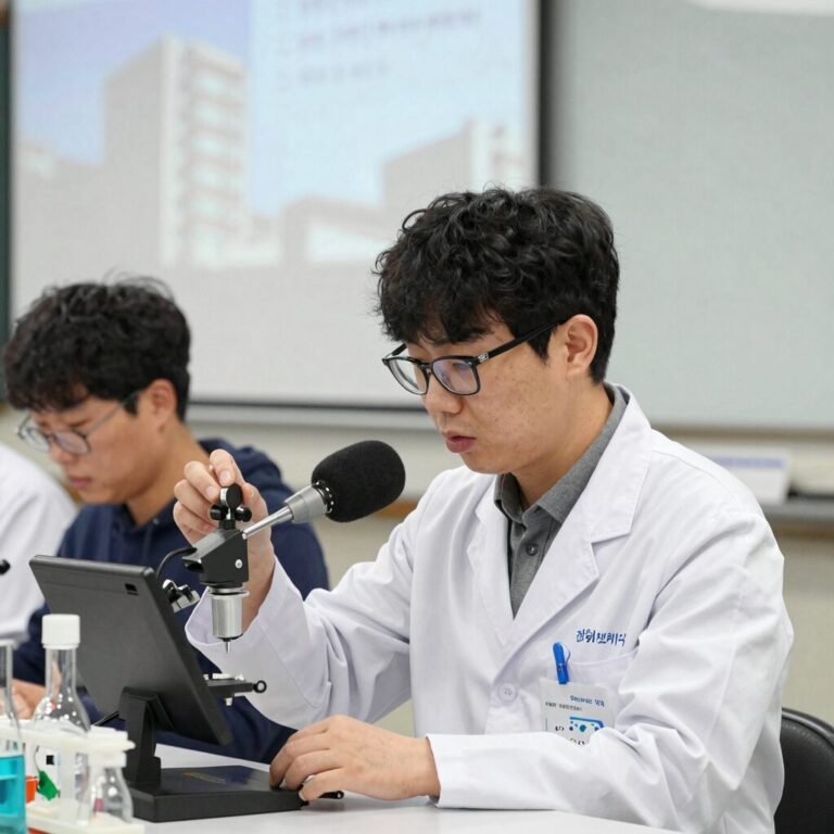 과학 커뮤니케이터 이선호가 강연 중 실험을 시연하는 모습