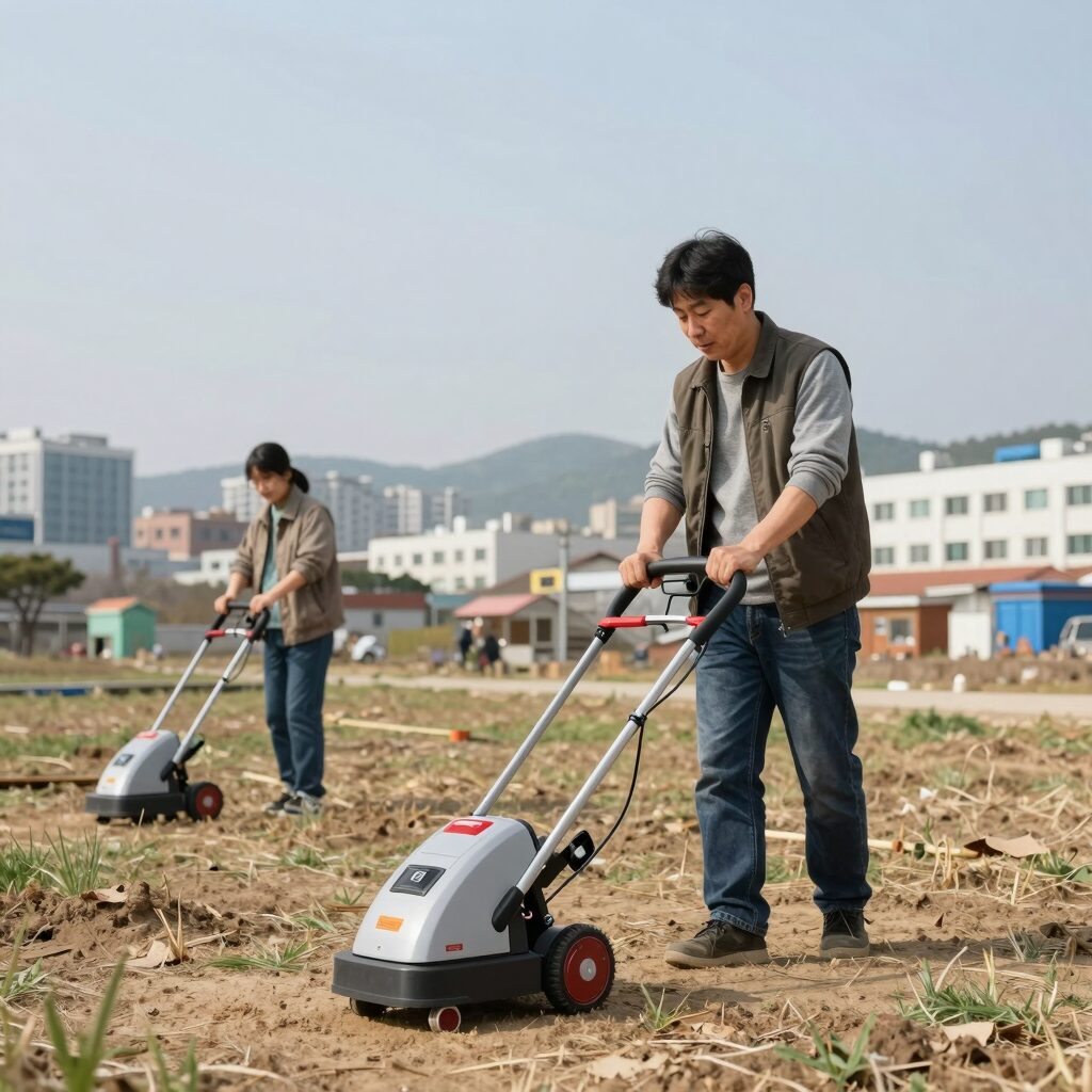 가볍고 안전한 전기 예초기 사용 모습