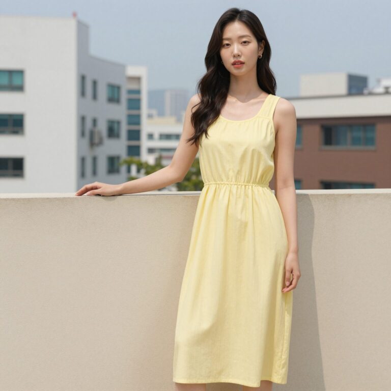 립밤 크레오라 썸머 리조트 롱원피스 옐로우 모델 착용샷